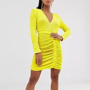 Lavish Alice pleated sequin mini dress in acid yellow